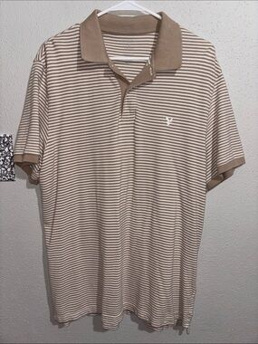 American Eagle Outfitters Striped Polo - Beige & White (size X-Large)